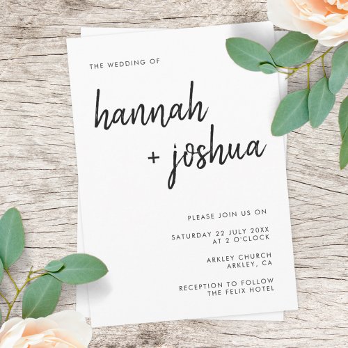 Modern Minimalist  Stylish Script Simple Wedding Invitation