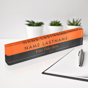 Modern Minimalist Stylish Simple Half Black Orange Desk Name Plate