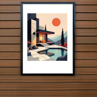Modern Minimalist Sunset Villa Poster