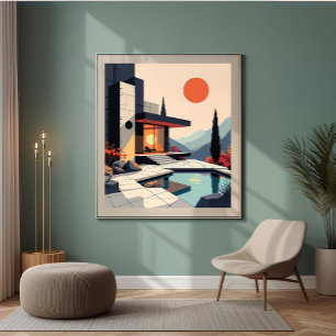 Modern Minimalist Sunset Villa Poster