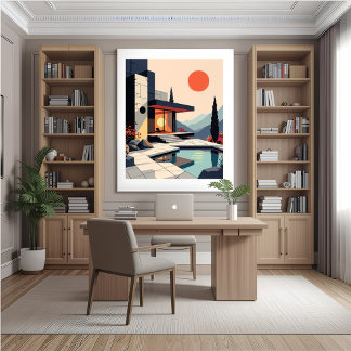 Modern Minimalist Sunset Villa Poster