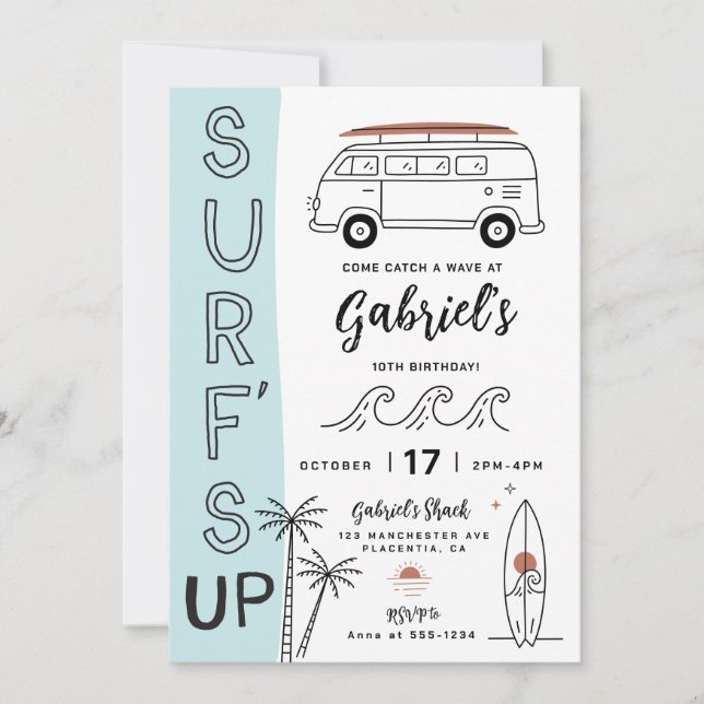 Modern Minimalist Surf birthday Party invitation (Front)