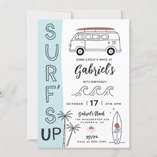 Modern Minimalist Surf birthday Party invitation