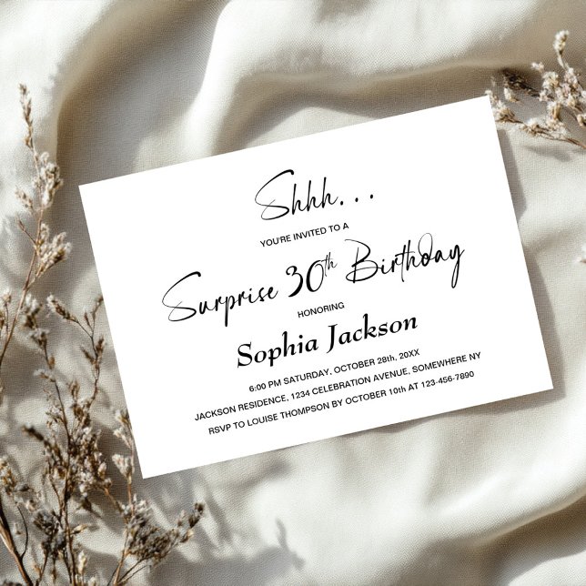 Modern Minimalist Surprise 30th Birthday Party Invitation (Creator Uploaded)