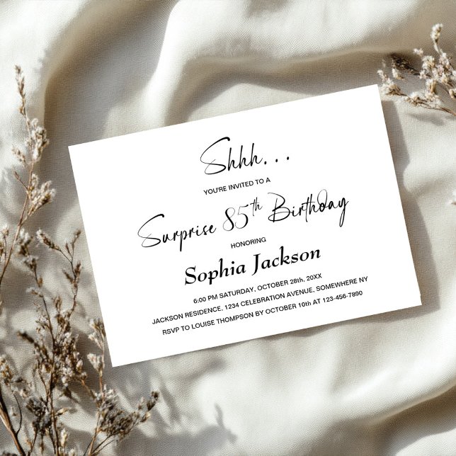Modern Minimalist Surprise 85th Birthday Party Invitation (Creator Uploaded)