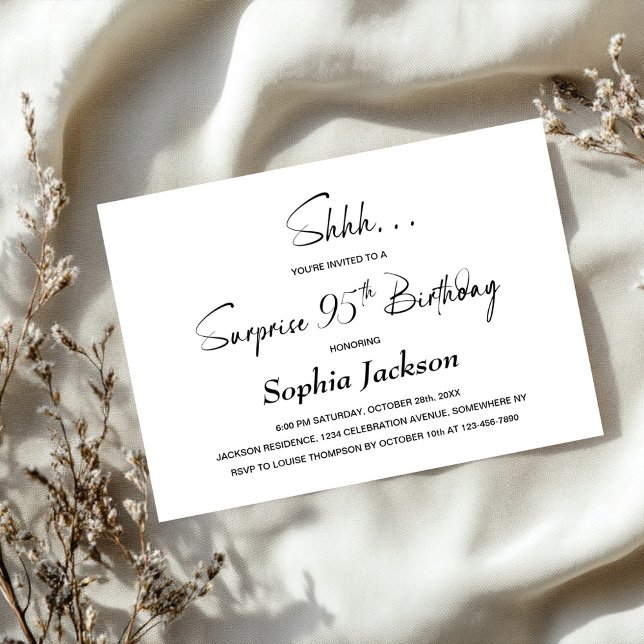 Modern Minimalist Surprise 95th Birthday Party Invitation (Creator Uploaded)