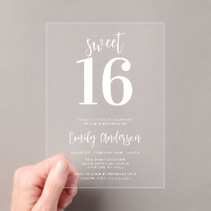 Modern Minimalist Sweet 16 Acrylic Invitations