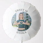 Modern Minimalist Sweet 16 Birthday Circle Photo Balloon<br><div class="desc">Create your own personalized white border photo balloons for your her 16th birthday. Customize the solid white background color or the black text color to match your photo. If you change the font type or size, you can fine tune the curvature of the text in small increments. Have fun creating...</div>