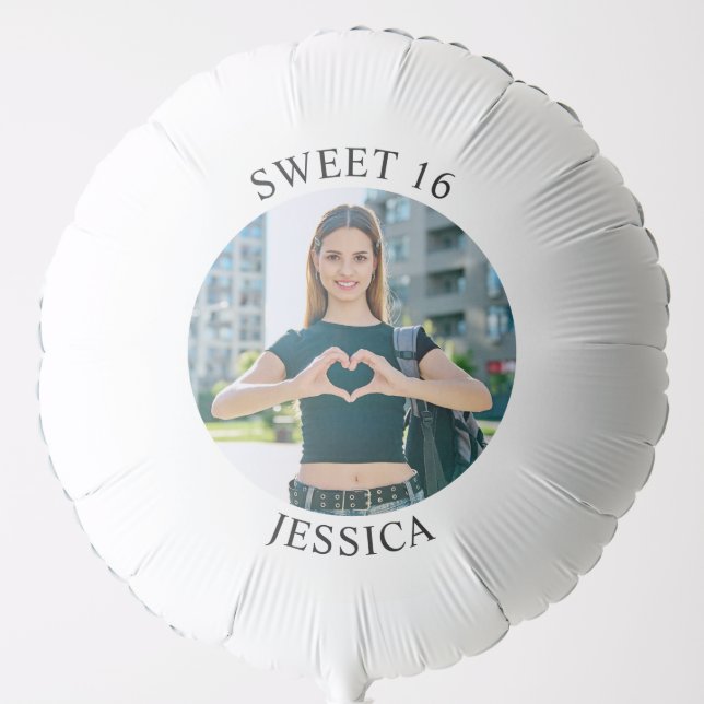 Modern Minimalist Sweet 16 Birthday Circle Photo Balloon (Front)