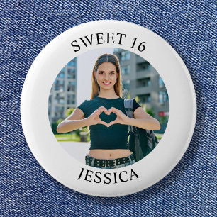 Modern Minimalist Sweet 16 Birthday Circle Photo Button