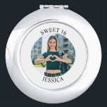 Modern Minimalist Sweet 16 Birthday Circle Photo Compact Mirror<br><div class="desc">Create your own personalized white border round compact mirror for your her 16th birthday. Customize the solid white background color or the black text color to match your photo. If you change the font type or size, you can fine tune the curvature of the text in small increments. Have fun...</div>