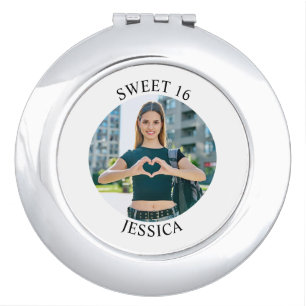 Modern Minimalist Sweet 16 Birthday Circle Photo Compact Mirror