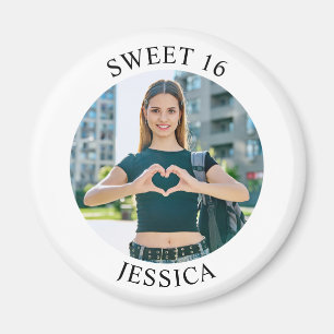 Modern Minimalist Sweet 16 Birthday Circle Photo Magnet