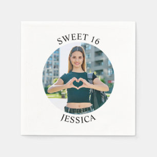 Modern Minimalist Sweet 16 Birthday Circle Photo Napkins