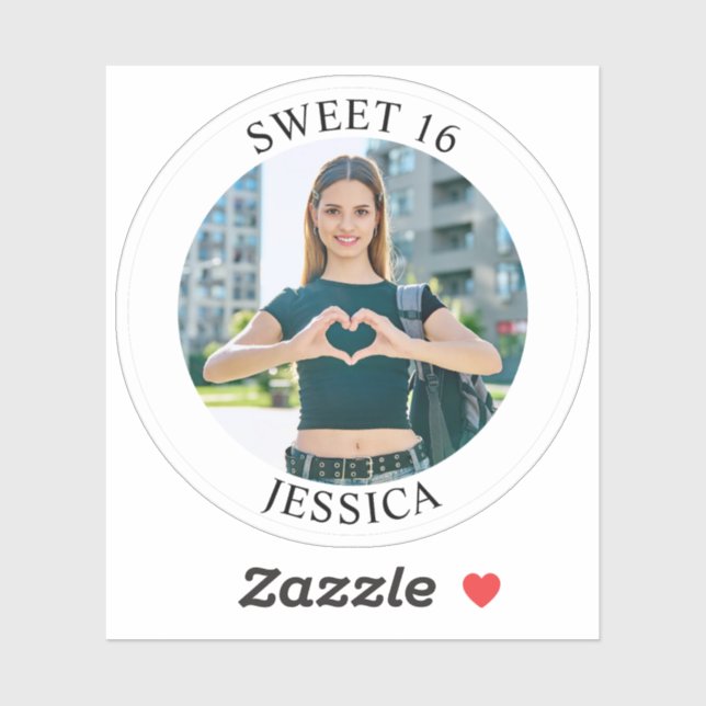 Modern Minimalist Sweet 16 Birthday Circle Photo Sticker (Sheet)