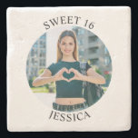 Modern Minimalist Sweet 16 Birthday Circle Photo Stone Coaster<br><div class="desc">Create your own personalized white border round photo stone coaster for your her 16th birthday. Customize the solid white background color or the black text color to match your photo. If you change the font type or size, you can fine tune the curvature of the text in small increments. Have...</div>
