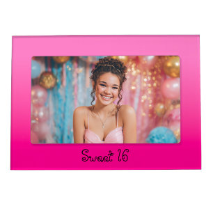 Modern Minimalist Sweet 16 Bright Pink Ombre Magnetic Frame