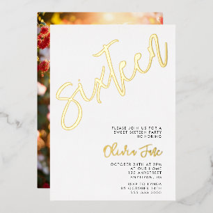 Modern Minimalist Sweet 16 Photo Invitation Foil Invitation