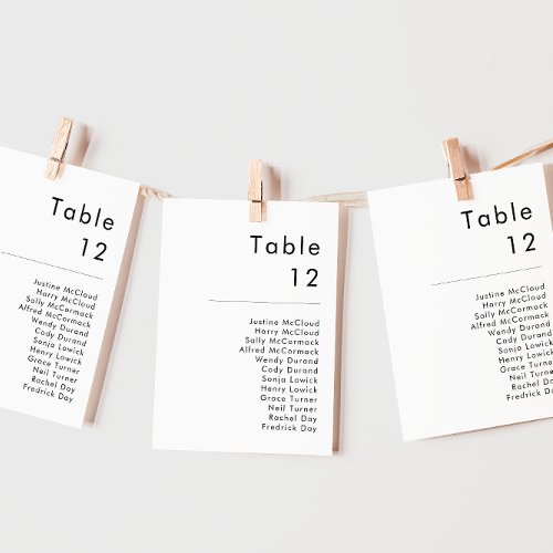 Modern Minimalist  Table Number Seating Chart