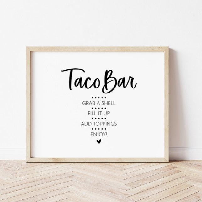 Modern Minimalist Taco Bar Fiesta Sign (Taco Bar sign. Says Taco Bar at the top, directions below.)