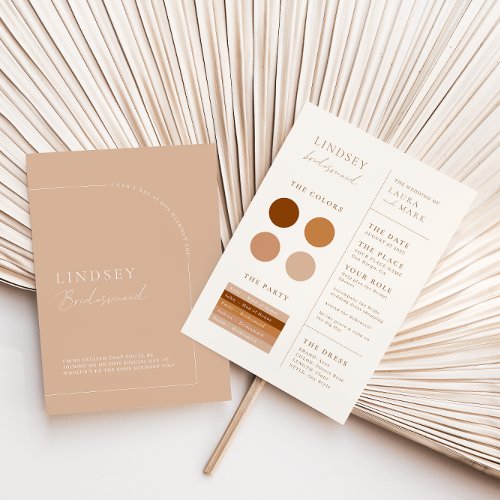 Modern Minimalist Tan Arch Bridesmaid Info Card