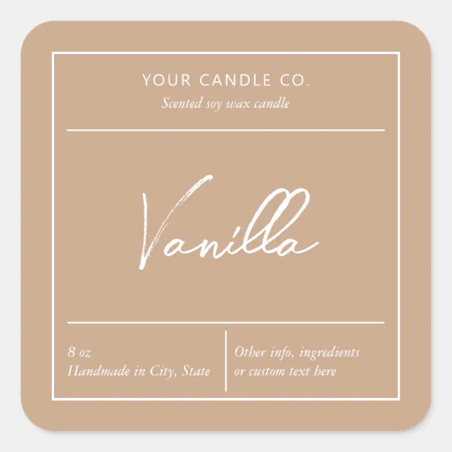 Modern Minimalist Tan Candle Label | Zazzle