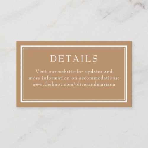 Modern Minimalist Tan Details Wedding Enclosure Card