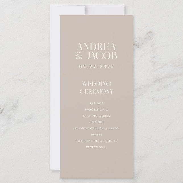 Modern Minimalist Taupe Beige Chic Wedding Program (Front)
