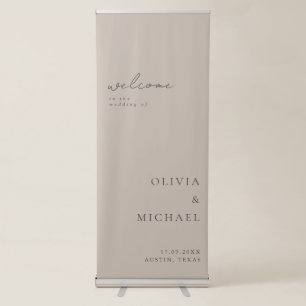 Modern Minimalist Taupe Beige Wedding Welcome Retractable Banner