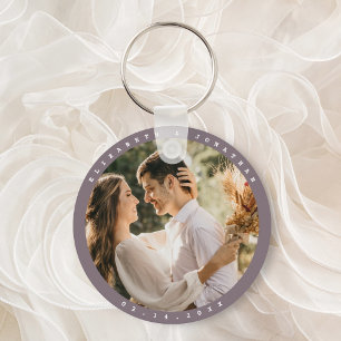 Modern Minimalist Taupe Gray Photo Wedding Favor Keychain