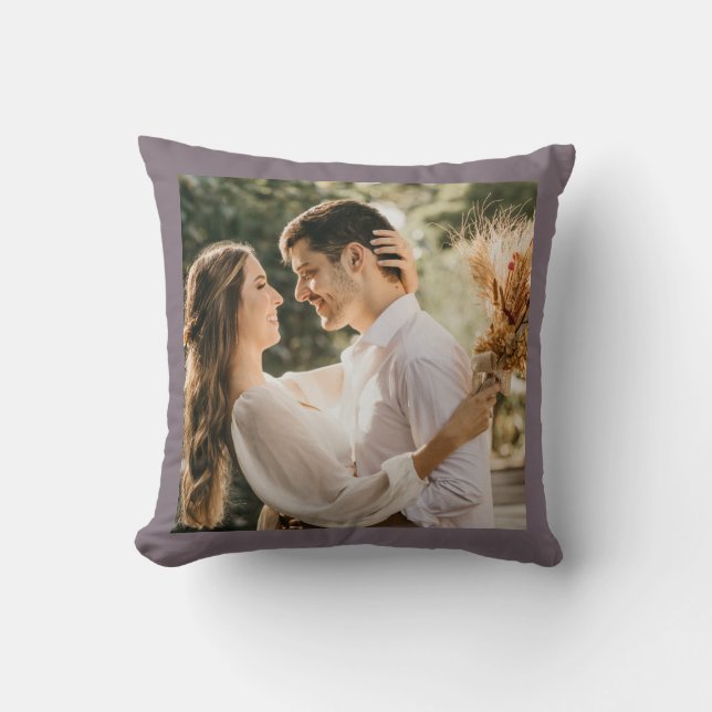Modern Minimalist Taupe Grey Couple Wedding Photo Throw Pillow (Front)