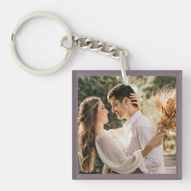 Modern Minimalist Taupe Grey Photo Wedding Favor Keychain (Front)