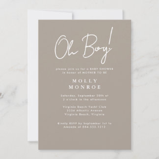 Modern Minimalist Taupe Script Baby Shower Invitation