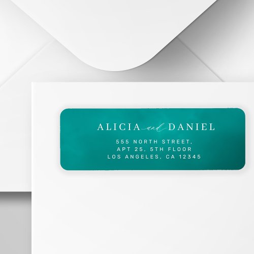 Modern minimalist teal blue wedding return address label