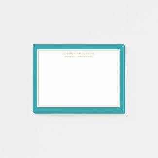 Modern Minimalist Teal Gold Border Personalized Post-it Notes