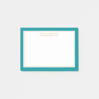 Modern Minimalist Teal Gold Border Personalized Post-it Notes