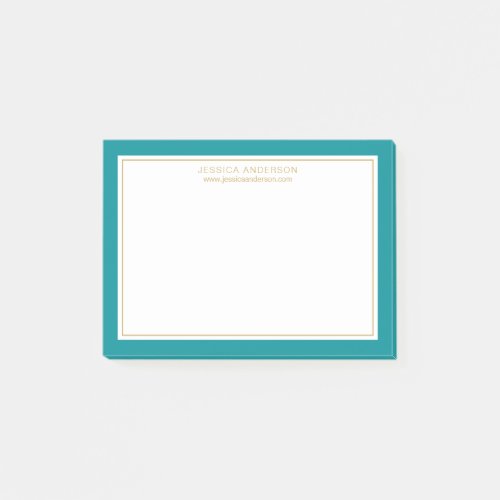 Modern Minimalist Teal Gold Border Personalized Post_it Notes