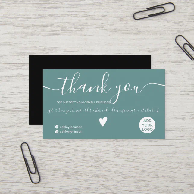 Modern minimalist teal green order thank you business card | Zazzle
