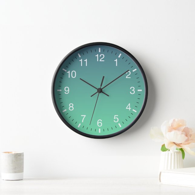 Modern Minimalist Teal Mint Green Ombre Clock (Home)