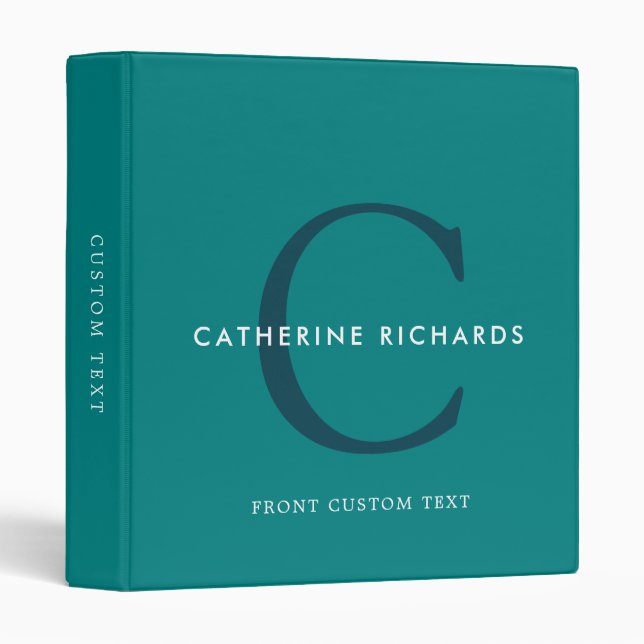 Modern Minimalist Teal Monogram 3 Ring Binder (Front/Spine)