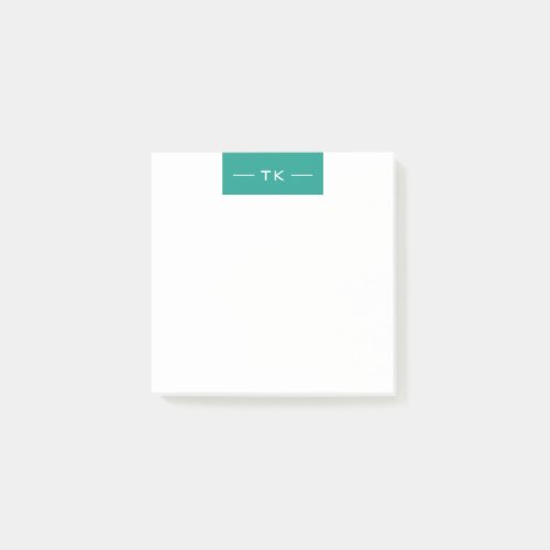 Modern Minimalist Teal Monogram initials Post_it Notes