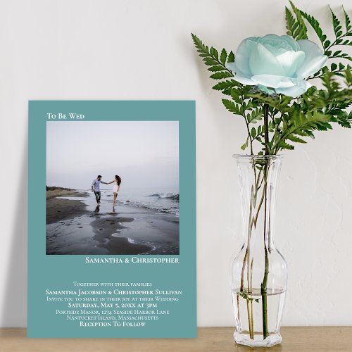 Modern Minimalist Teal Simple Photo Wedding Invitation