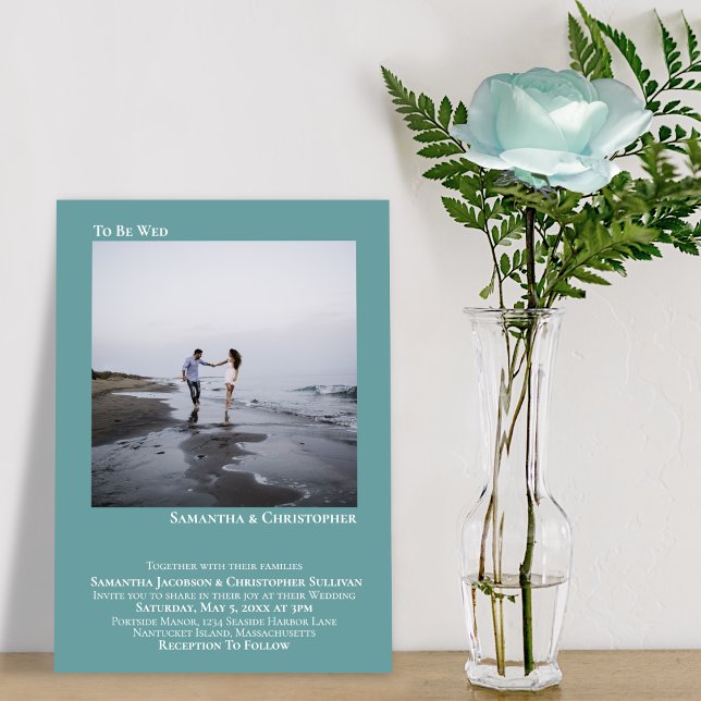 Modern Minimalist Teal Simple Photo Wedding Invitation (Creator Uploaded)