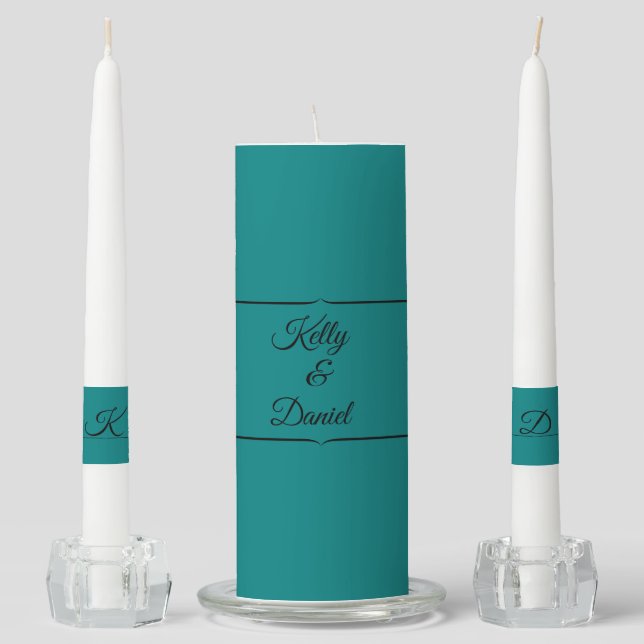 Modern Minimalist Teal Wedding Personalize Unity Candle Set (Front)