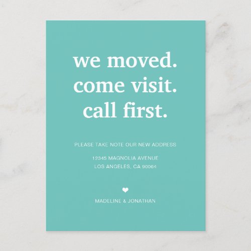 Modern Minimalist Teal Weve Moved Moving Announcement Postcard