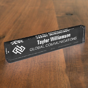 Modern Minimalist Tech Company Black White Custom Desk Name Plate