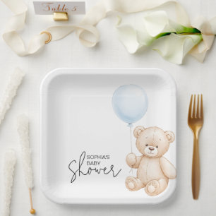 Modern Minimalist Teddy Bear Baby Shower Party Paper Plates