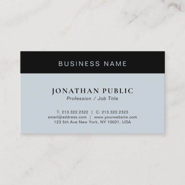 Modern Minimalist Template Elegant Black & Silver Business Card (Front)