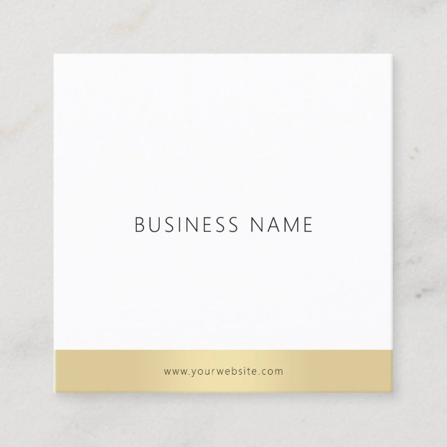 Modern Minimalist Template Gold White Elegant Cool Square Business Card (Front)