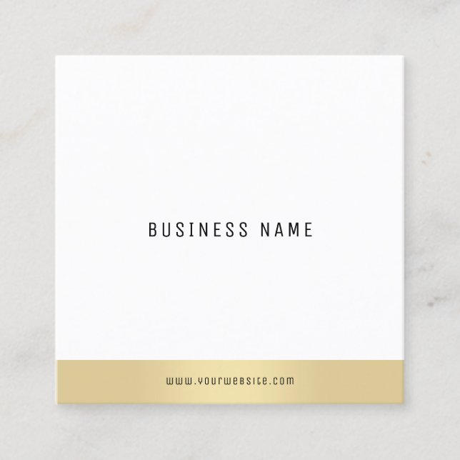 Modern Minimalist Template Gold White Professional Square Business Card (Front)